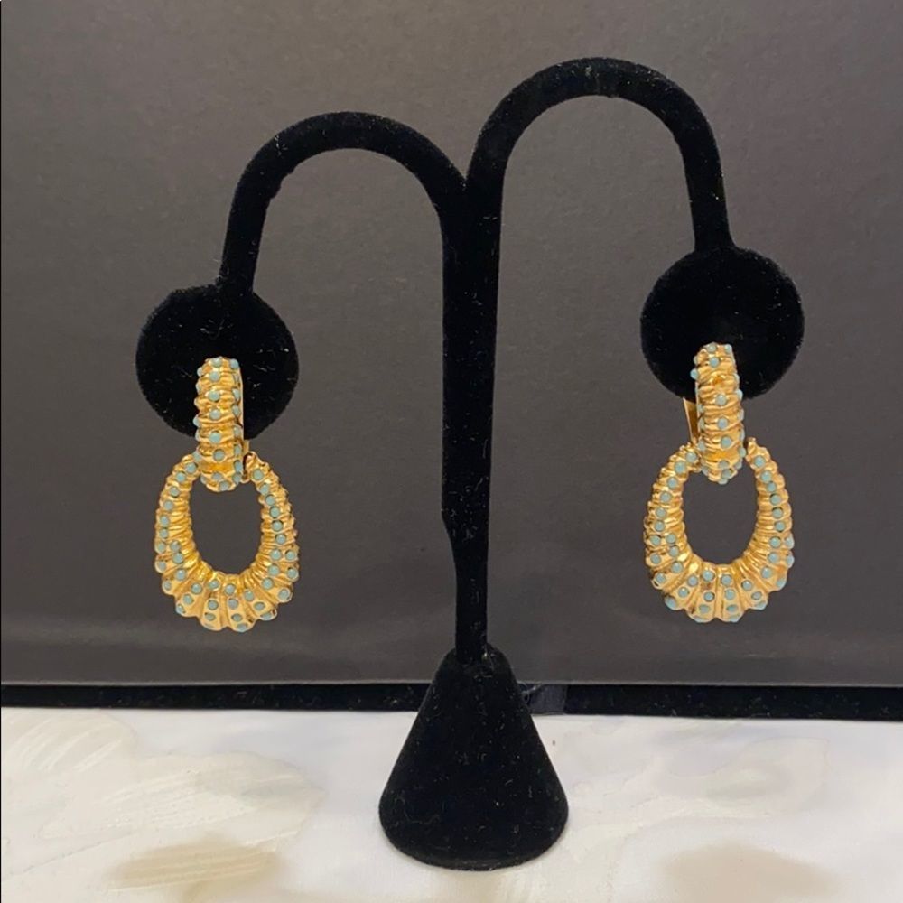 Vintage Hobé Gold And Turquoise Door Knocker Earrings